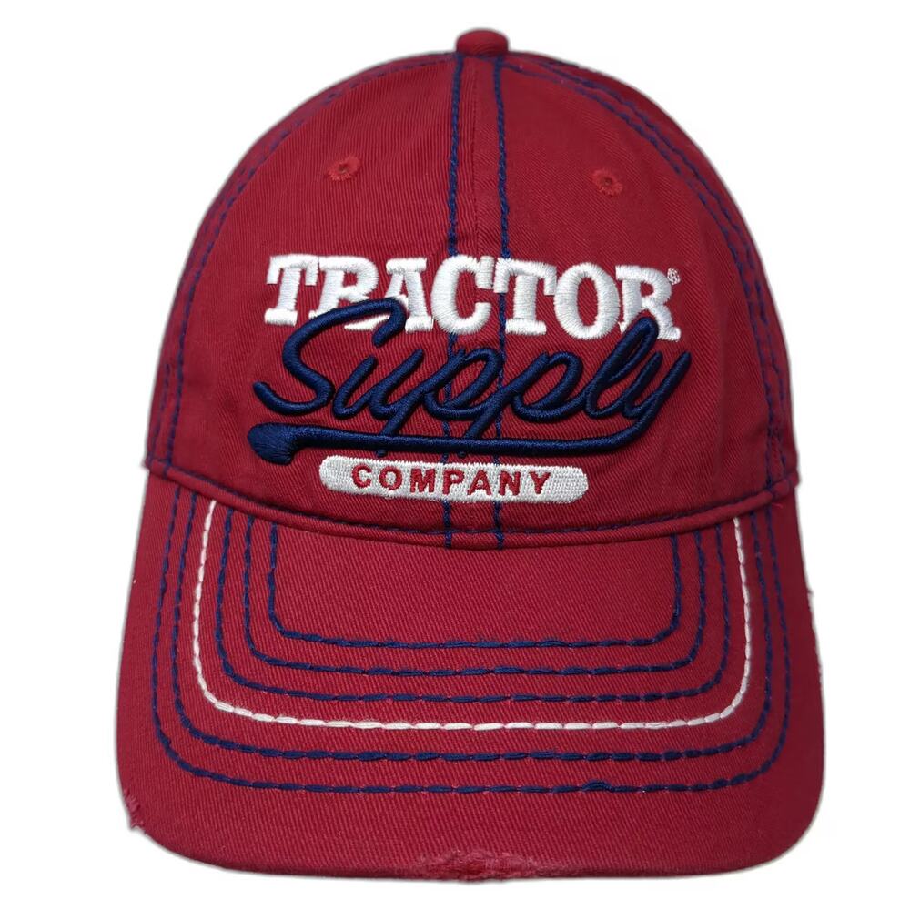 Tractor Supply Company Baseball Cap Red Blue OS Slideback Cotton Hat Embroidered